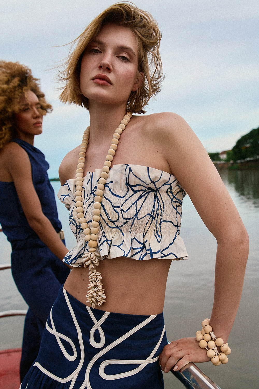 Caracola Crop Top Ivory Navy