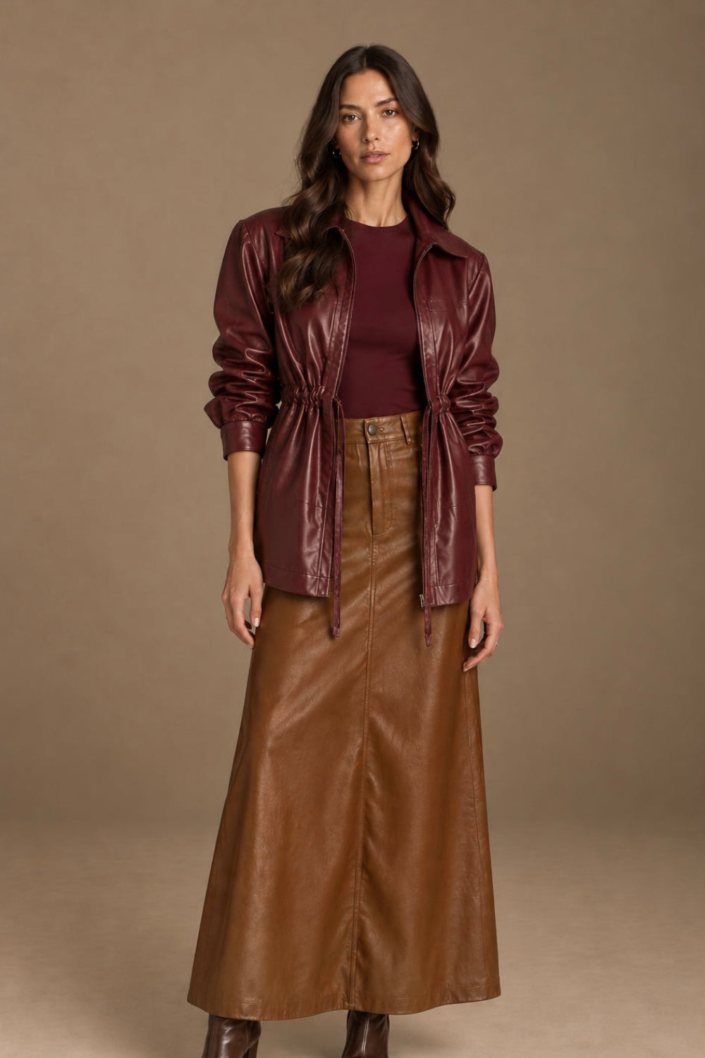 Arena Blanca Skirt Camel Faux Leather
