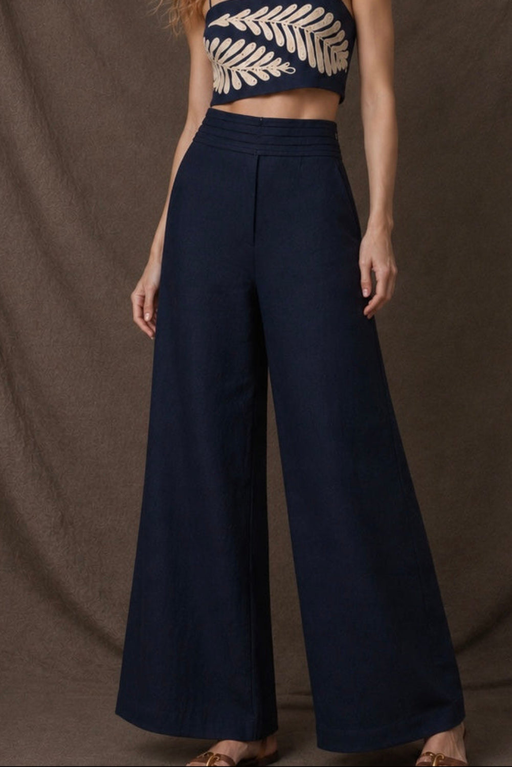 Burgos Embroidered Pants Navy Blue