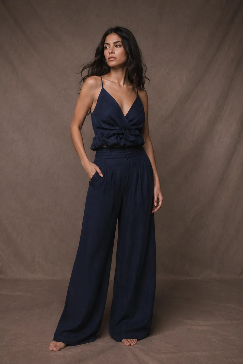 Sintra Blouse Navy Blue Linen
