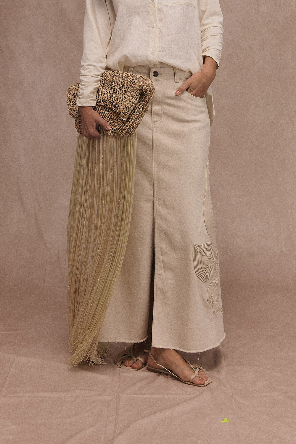 Arena Blanca Organic White Skirt with Embroidery