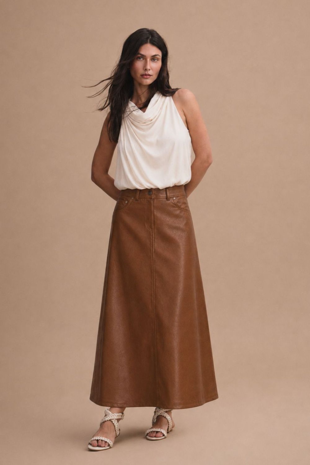 Arena Blanca Skirt Camel Faux Leather