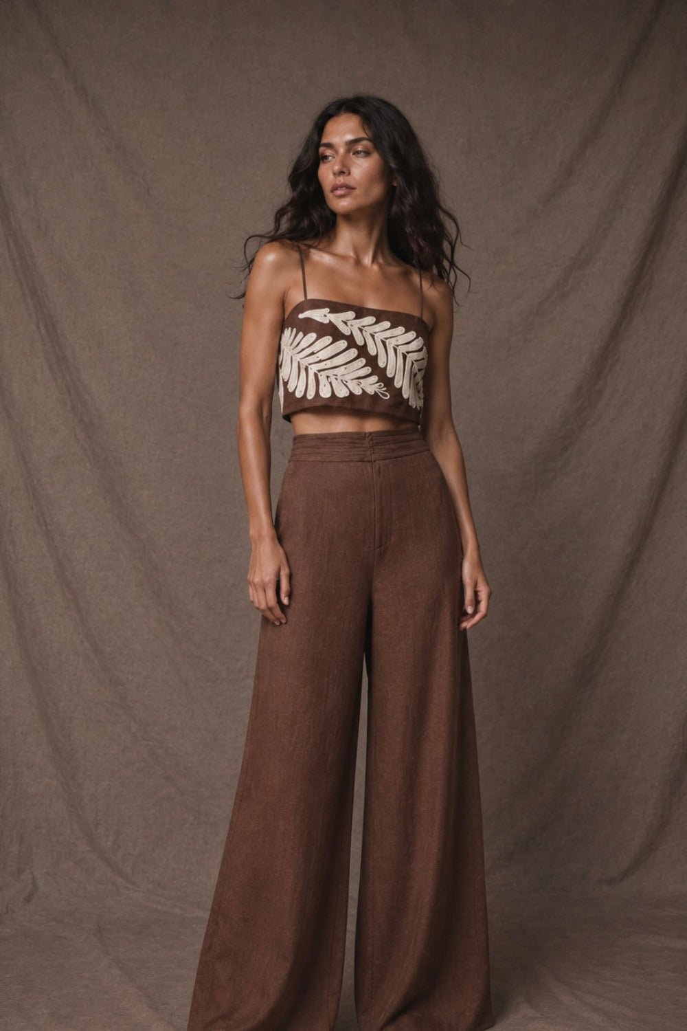 Notre Dame Embroidered Crop Top Brown